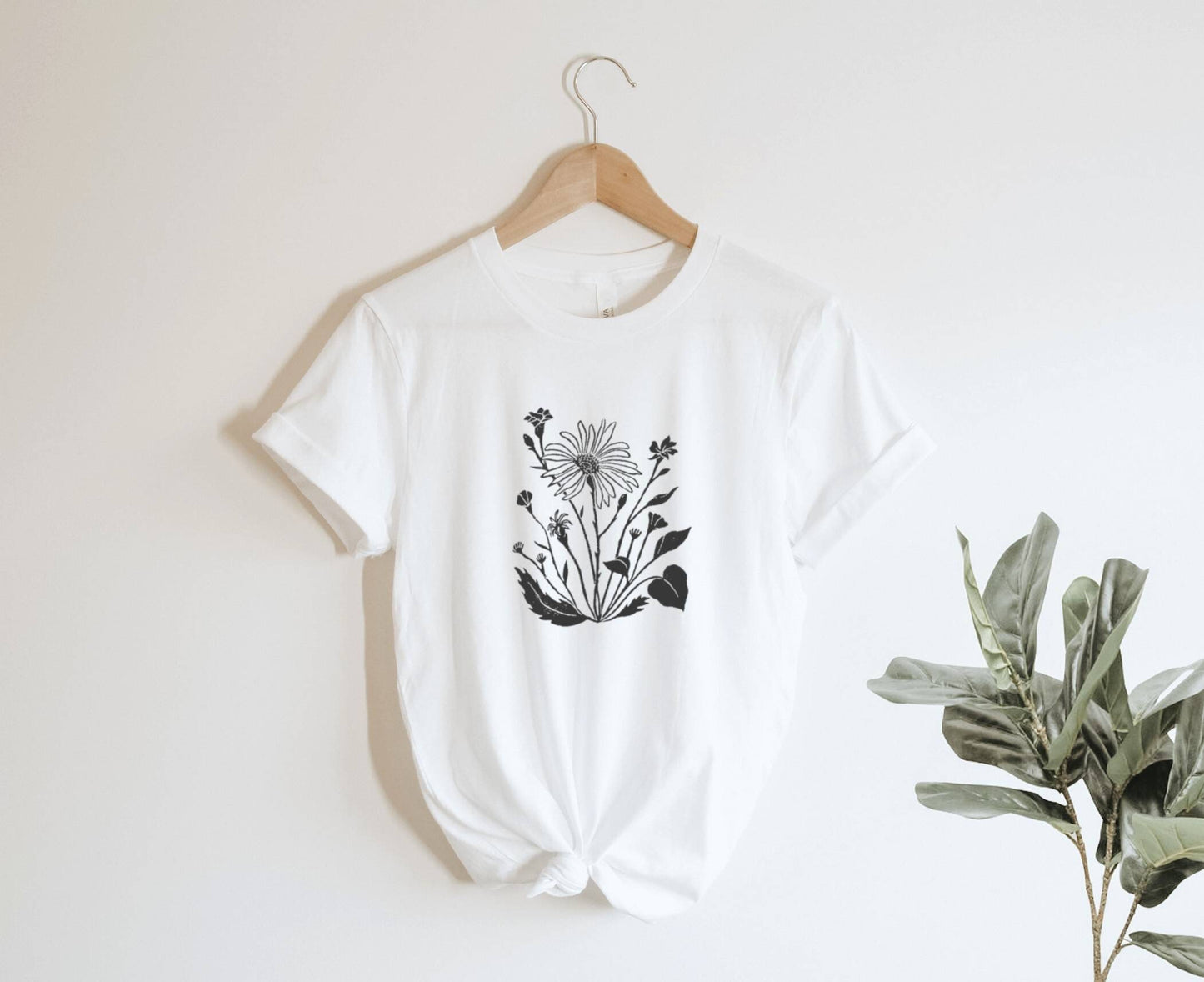 Flower t-shirt, UNISEX hand printed wildflowers tee, floral bouquet block print, hand stamped illustration, spring clothing, ethical fashion