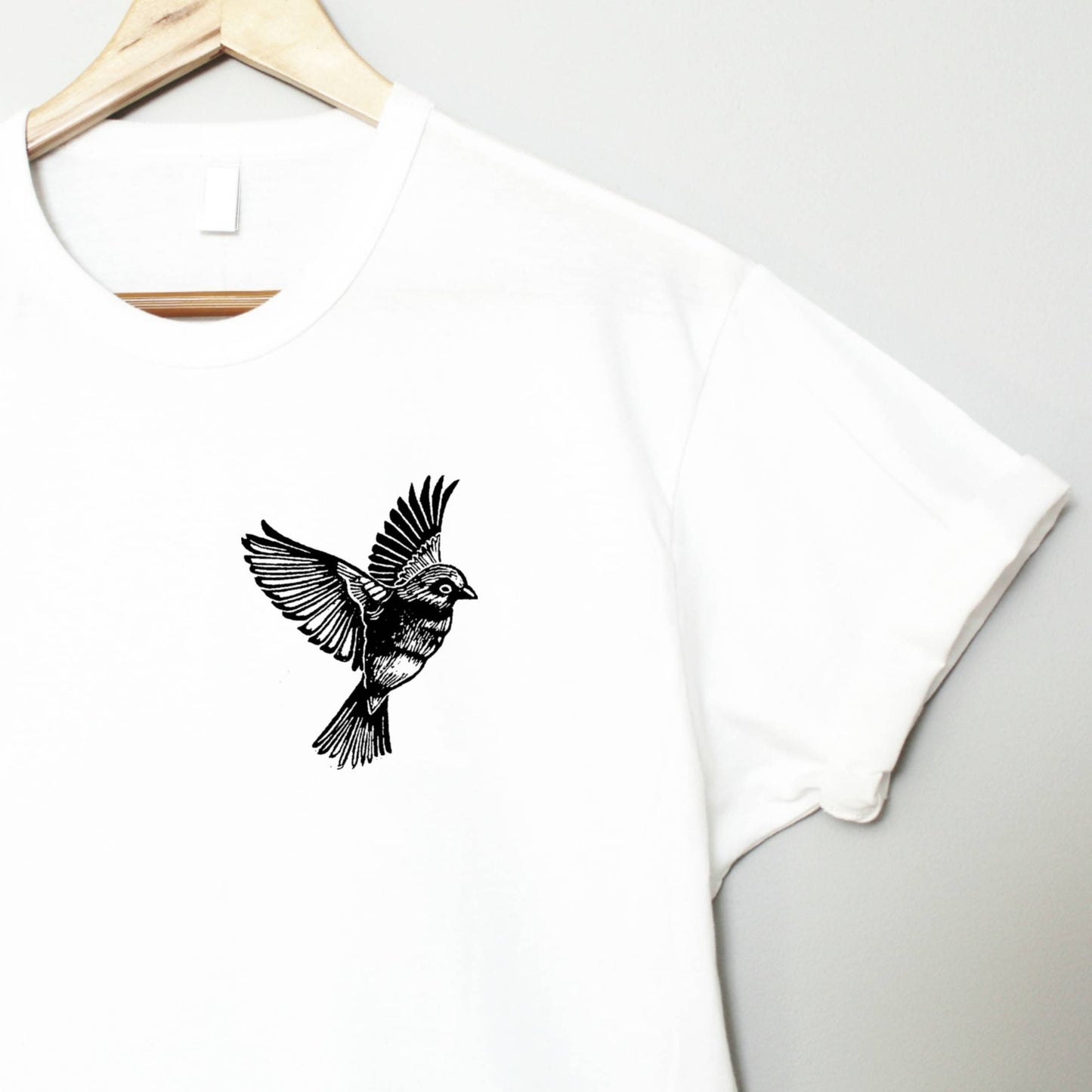 Bird t-shirt, UNISEX hand printed sparrow tshirt, minimalist block print tee, hand stamped illustration,  clothing, ethical fashion