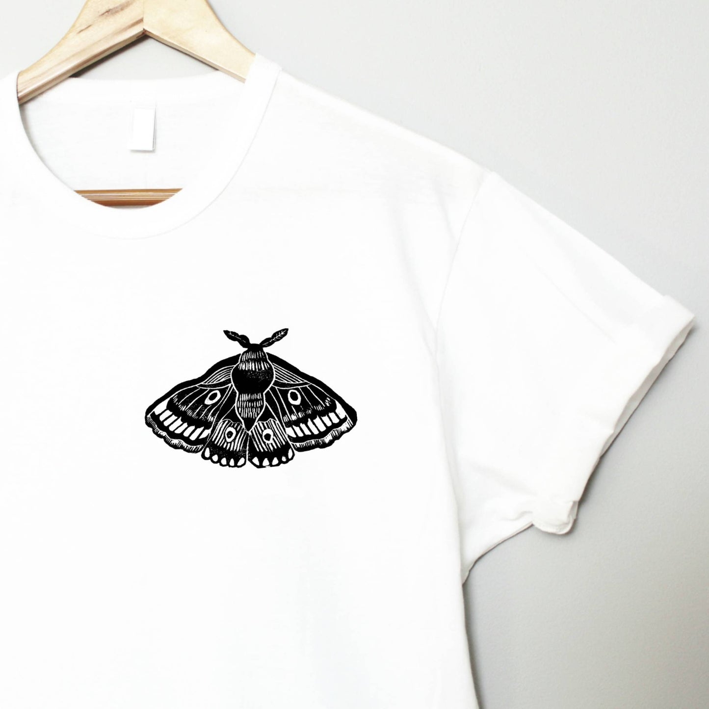 Moth t-shirt, UNISEX hand printed tshirt, unique block print tee, hand stamped emperor moth illustration,  clothing, ethical fashion