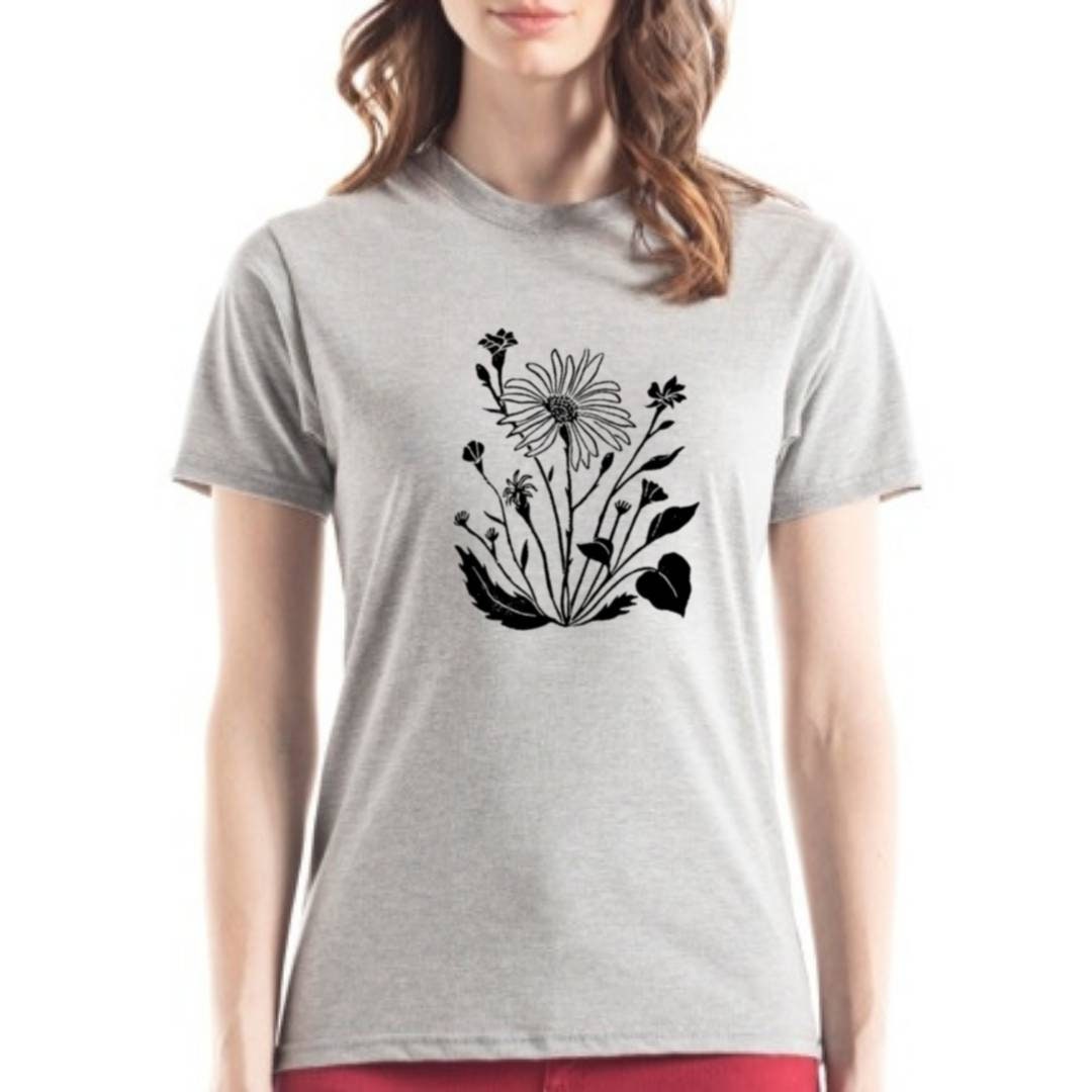 Flower t-shirt, UNISEX hand printed wildflowers tee, floral bouquet block print, hand stamped illustration, spring clothing, ethical fashion