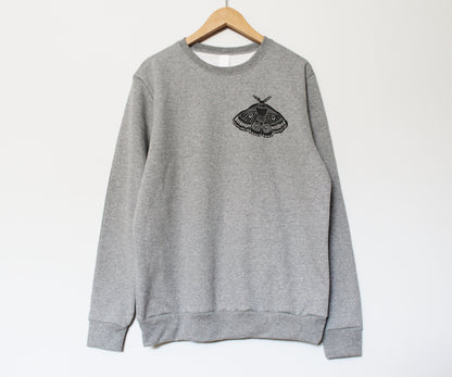 Sweat-shirt Moth, col d’équipage imprimé à la main unisexe, illustration de papillon empereur imprimé en bloc, pull en polaire douce, vêtements, mode éthique