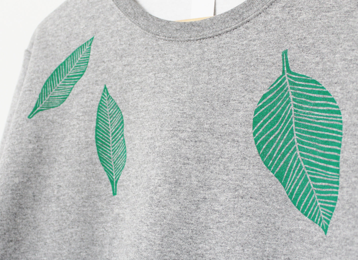 Green leaf sweatshirt, unisex hand printed plant crewneck, all over print leaf pattern, block print soft fleece jumper, ethical clothing