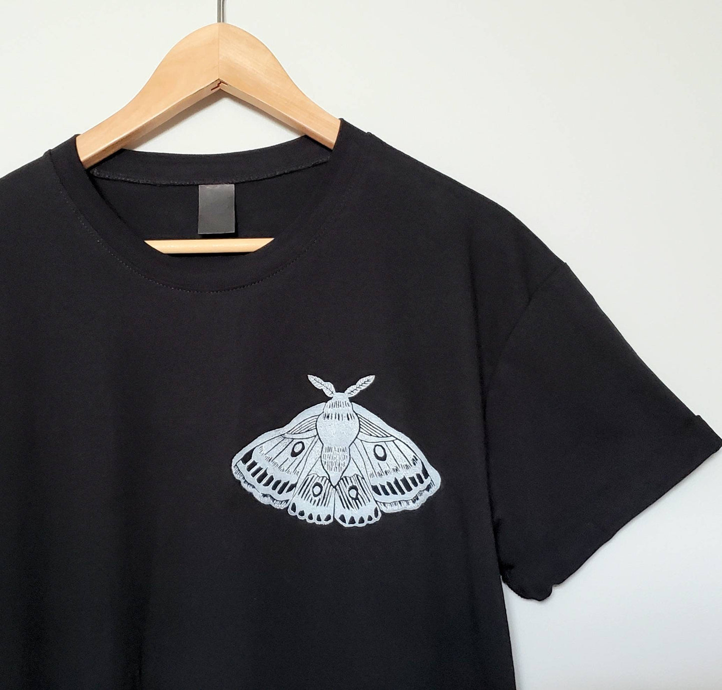 Moth t-shirt, UNISEX hand printed tshirt, unique block print tee, hand stamped emperor moth illustration, summer clothing, ethical fashion