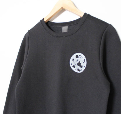 Sweat-shirt lune, col d’équipage unisexe pleine lune, design céleste imprimé à la main unique, pull doux noir et or, mode éthique