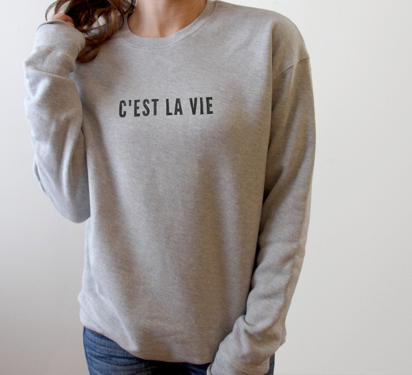 C'est la vie sweatshirt, bamboo UNISEX crewneck, french graphic print, natural organic coton sweater, hand stamped, ethical fashion