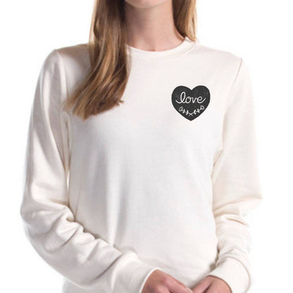 Sweat-shirt Love, col d'équipage UNISEX en bambou, imprimé coeur graphique love, pull en coton biologique naturel, estampillé à la main, imprimé bloc, mode éthique