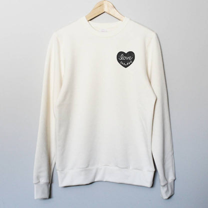 Sweat-shirt Love, col d'équipage UNISEX en bambou, imprimé coeur graphique love, pull en coton biologique naturel, estampillé à la main, imprimé bloc, mode éthique