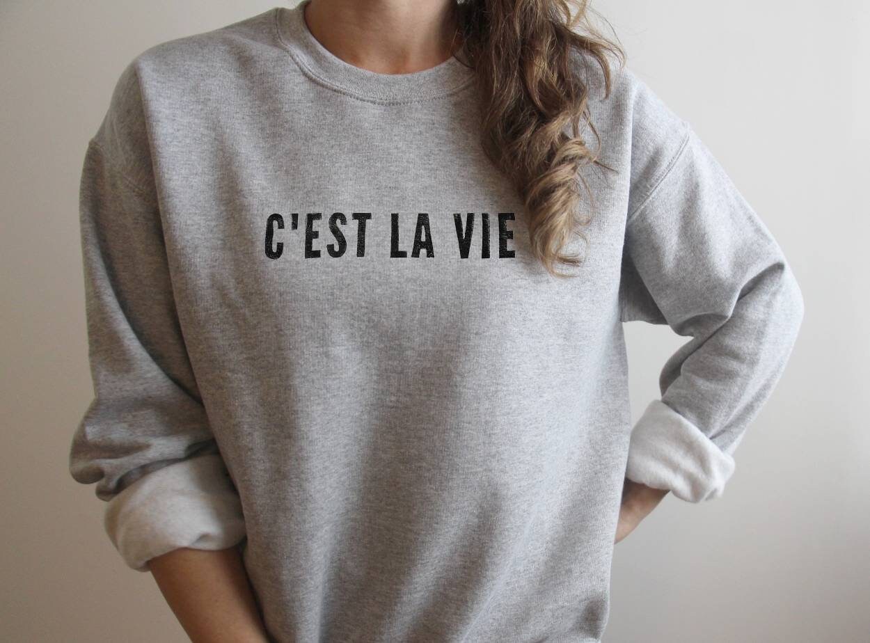 C'est la vie sweatshirt, bamboo UNISEX crewneck, french graphic print, natural organic coton sweater, hand stamped, ethical fashion