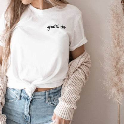 T-shirt gratitude, t-shirt UNISEX imprimé à la main, tee-shirt calligraphie, mode minimaliste, vêtements uniques, cadeau pour elle ou lui, mode éthique
