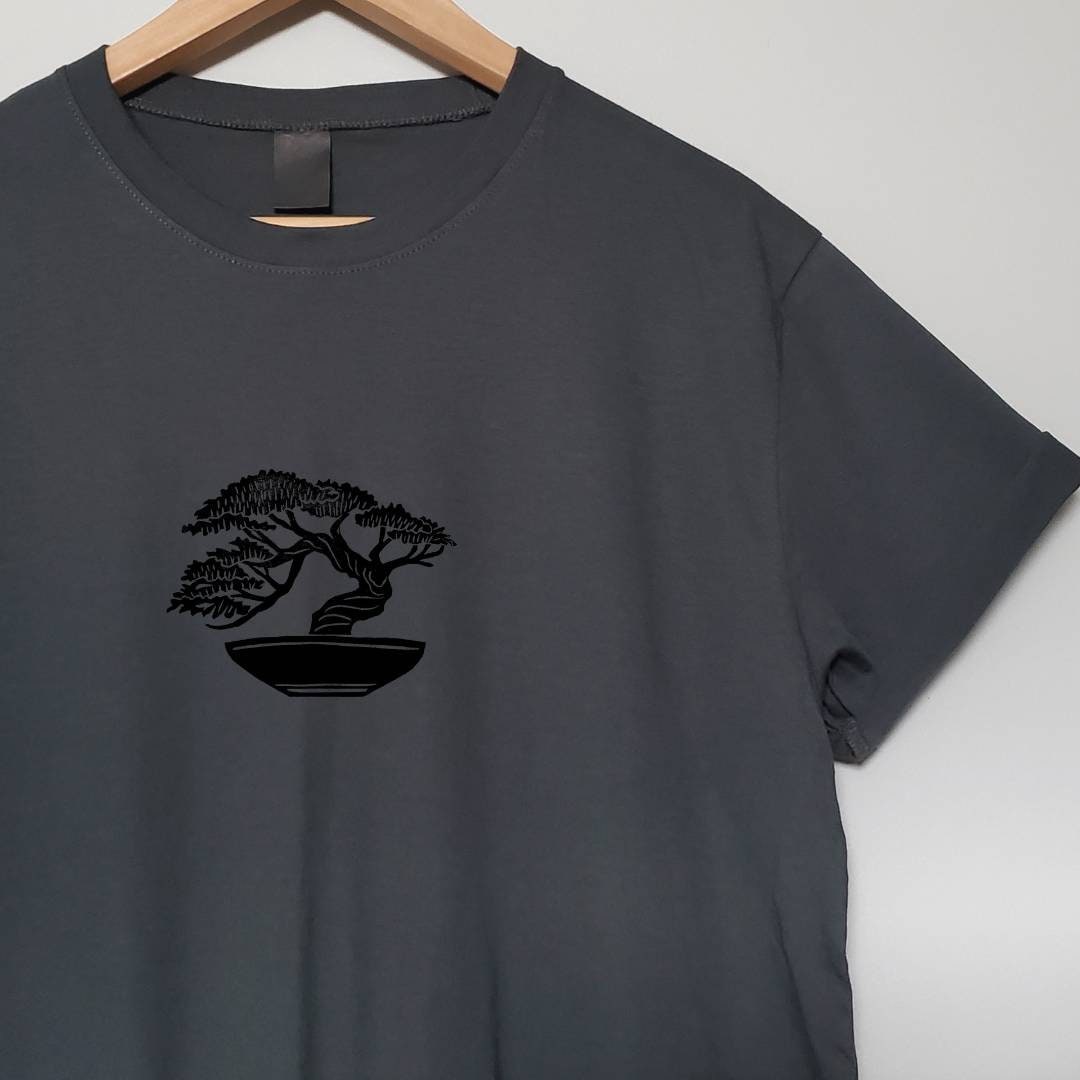 Bonsai t-shirt, hand printed UNISEX tshirt, Japanese tree print tee, minimalist fashion, unique gift, block print design, ethical fashion