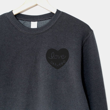 Sweat-shirt Love, col d'équipage UNISEX en bambou, imprimé coeur graphique love, pull en coton biologique naturel, estampillé à la main, imprimé bloc, mode éthique