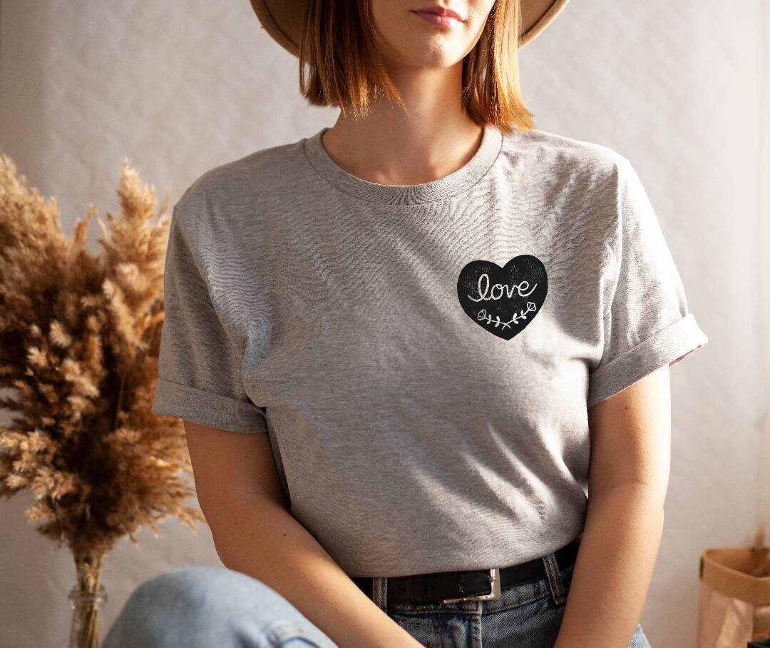 Graphic love t-shirt, hand printed UNISEX tshirt, heart print tee, minimalist fashion, unique gift, block print design, ethical fashion