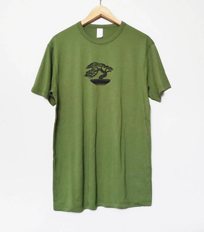 T-shirt Bonsai, t-shirt imprimé à la main en bambou UNISEX, imprimé graphique en bloc d'arbre japonais, imprimé lino estampillé à la main, haut biologique, mode éthique