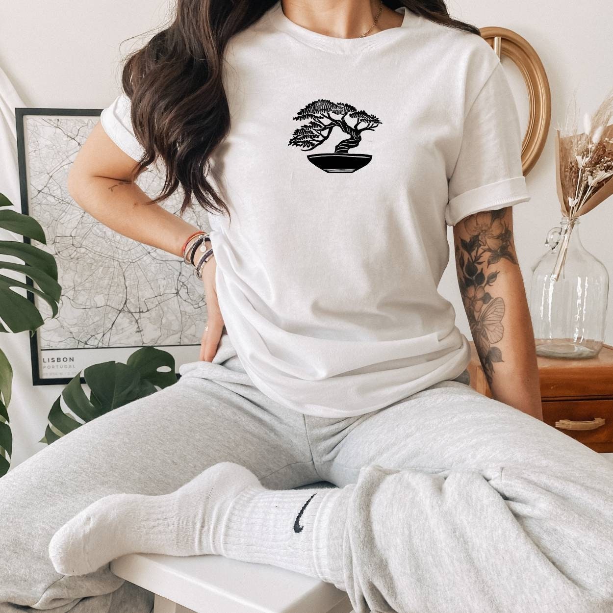 Bonsai t-shirt, hand printed UNISEX tshirt, Japanese tree print tee, minimalist fashion, unique gift, block print design, ethical fashion