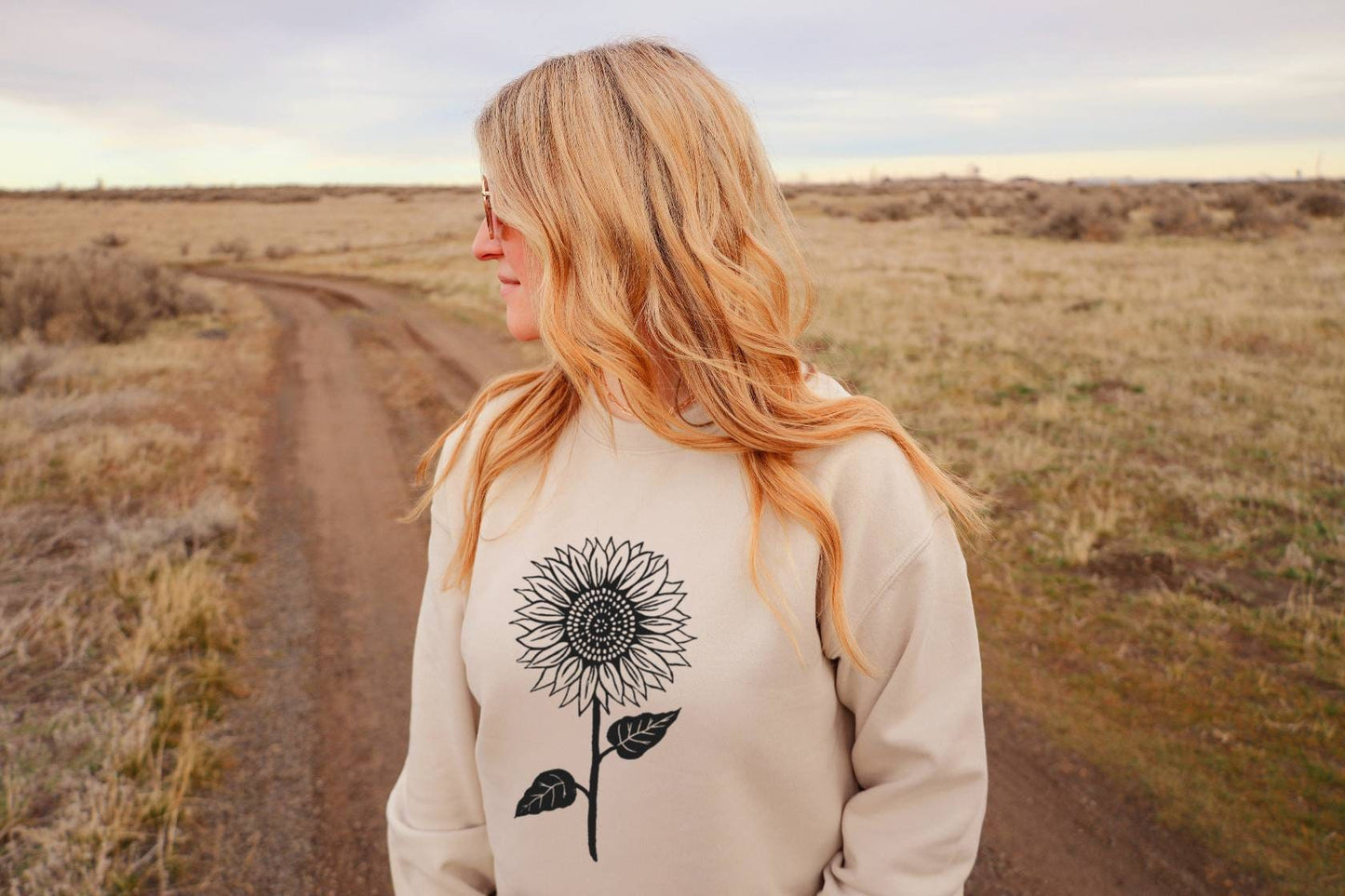 Sunflower sweatshirt, bamboo UNISEX crewneck, floral botanical print, natural organic coton sweater, block print flower, ethical fashion