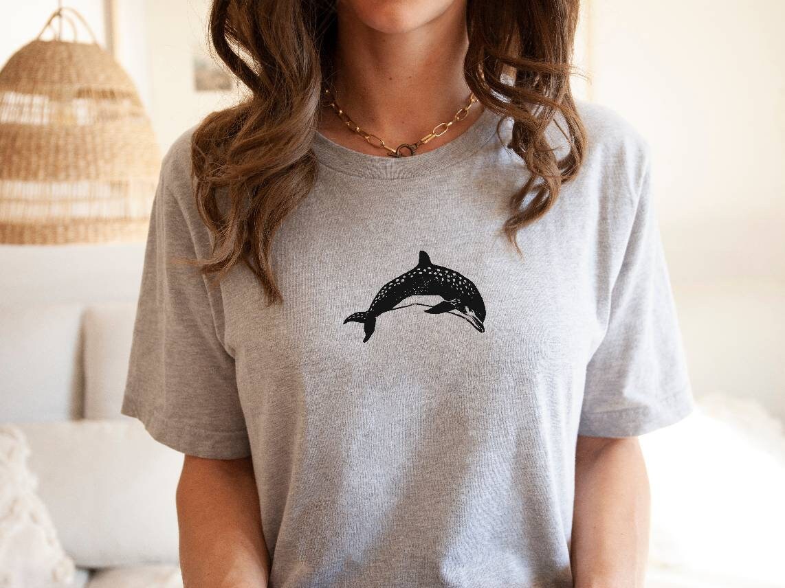 Dolphin t-shirt, UNISEX sea lover tshirt, hand printed dolphin illustration, beach summer tee, hand stamp lino block print, ethical fashion