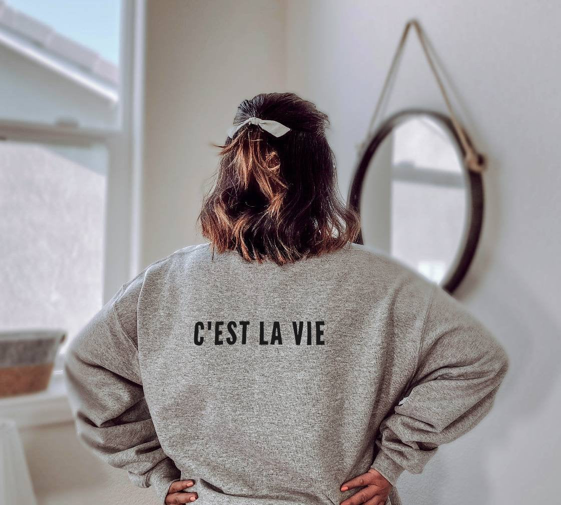 C'est la vie sweatshirt, bamboo UNISEX crewneck, french graphic print, natural organic coton sweater, hand stamped, ethical fashion