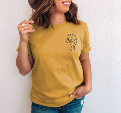 T-shirt lamantin, tee-shirt unisexe imprimé à la main, chemise de vache de mer minimaliste, t-shirt imprimé en bloc unique, chemise d'été douce, mode éthique