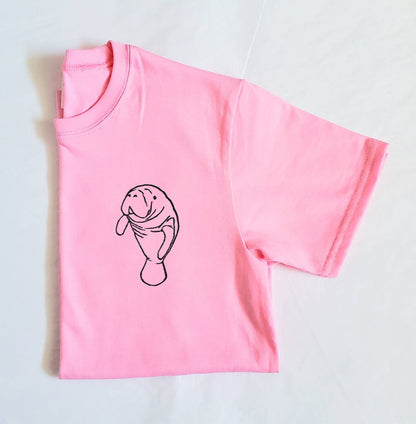 T-shirt lamantin, tee-shirt unisexe imprimé à la main, chemise de vache de mer minimaliste, t-shirt imprimé en bloc unique, chemise d'été douce, mode éthique