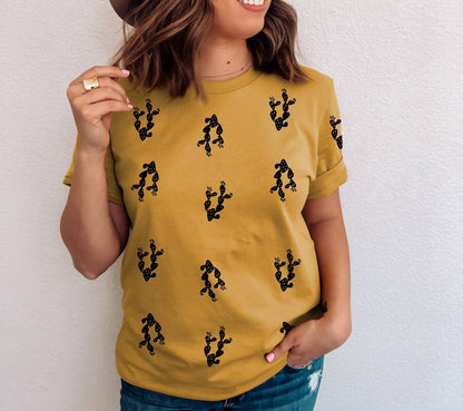 Cactus t-shirt, hand printed unisex succulent tshirt, botanical design all over block print, plant print tshirt, soft ethical summer fashion