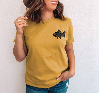 Fish t-shirt, hand printed unisex sea lover tee, minimalist gold fish shirt, unique block print soft tshirt, ethical fashion