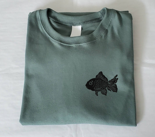 Fish t-shirt, hand printed unisex sea lover tee, minimalist gold fish shirt, unique block print soft tshirt, ethical fashion