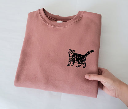 Sweat-shirt pour chat, pull imprimé à la main unisexe, chaton mignon, cadeau amoureux des chats, imprimé chat himalayen, tabby, chat noir, mode éthique