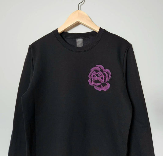 Pink flower sweatshirt, magenta vintage inspired flower design, hand printed unisex crewneck, unique floral fall sweater, ethical fashion