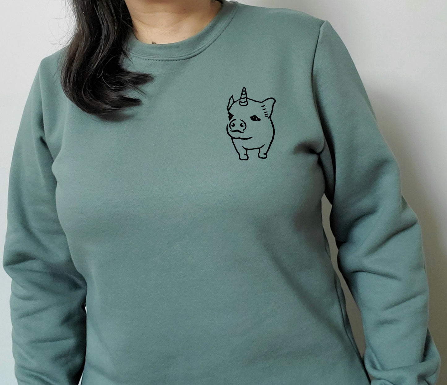 Unipig sweatshirt, hand printed unisex crewneck, cute pig design, block print sweater, soft jumper, ethical fall fashion