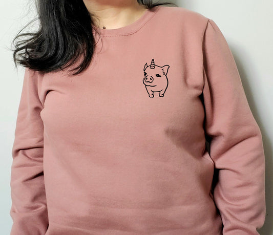 Unipig sweatshirt, hand printed unisex crewneck, cute pig design, block print sweater, soft jumper, ethical fall fashion