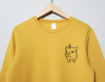 Unipig sweatshirt, hand printed unisex crewneck, cute pig design, block print sweater, soft jumper, ethical fall fashion