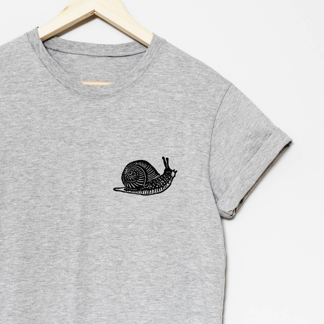 Snail t-shirt, hand printed UNISEX tshirt, cute slug tee, minimalist fashion, unique block print clothing, gift for her, ethical fashion