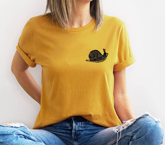 Snail t-shirt, hand printed UNISEX tshirt, cute slug tee, minimalist fashion, unique block print clothing, gift for her, ethical fashion