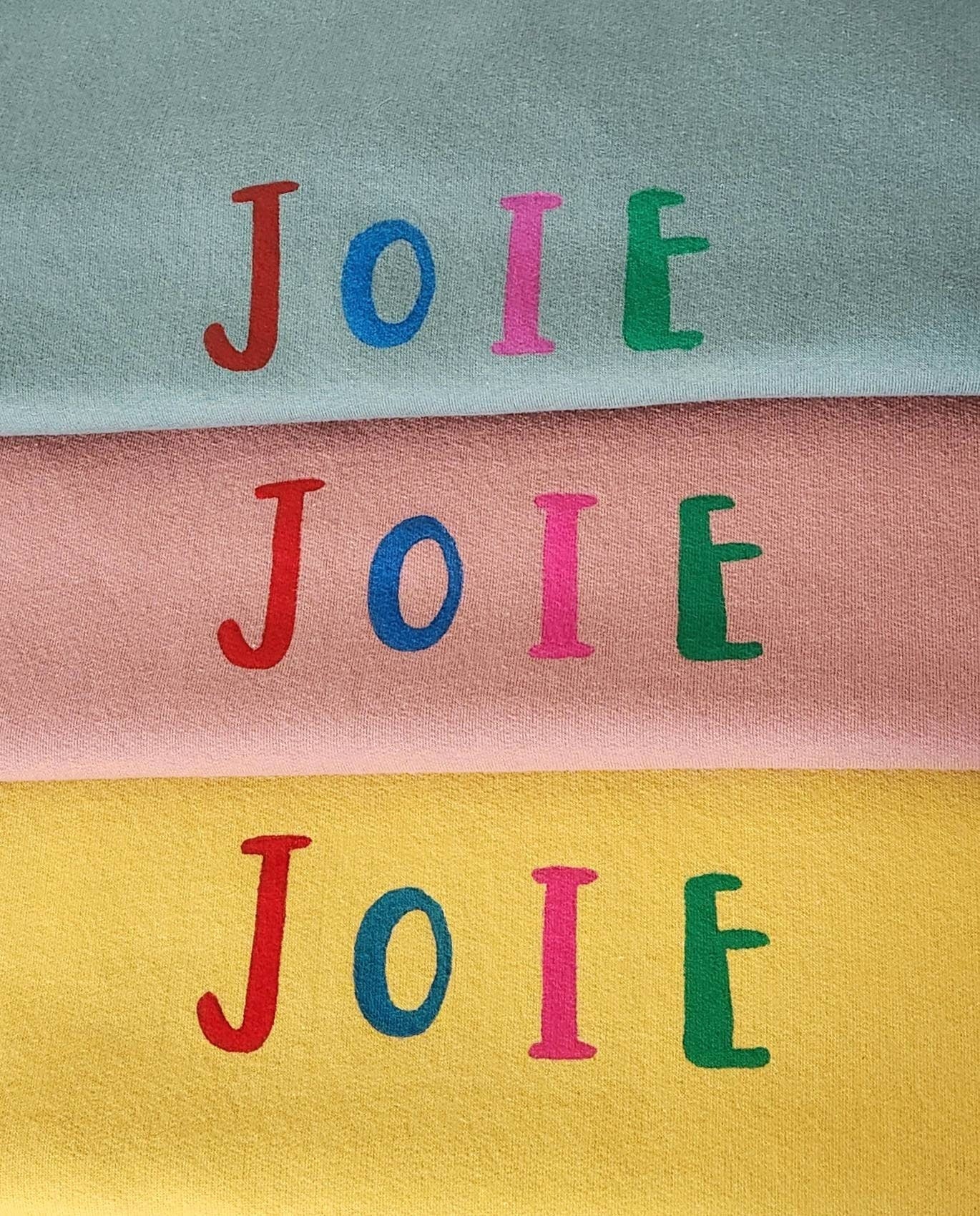 Joie t-shirt, hand printed UNISEX joy tshirt, colorful graphic french quote, minimalist fashion block print clothing, ethical spring fashion