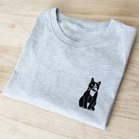 Cat t-shirt, hand printed unisex tshirt, cat lover gift, black and white cat, ethical fashion