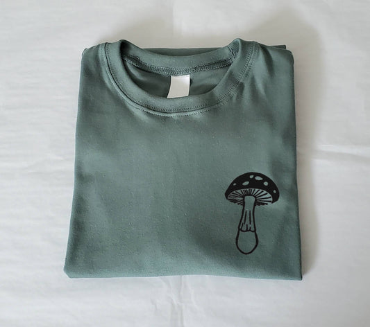 Mushroom t-shirt, UNISEX hand printed shirt, minimalist graphic botanical block print, hand stamped mushroom print lino tee, ethical fashion