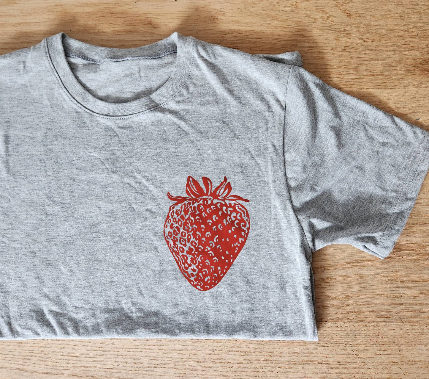 Strawberry t-shirt, berry hand printed unisex tee, unique block print red fruit tshirt, soft spring summer shirt, ethical fashion