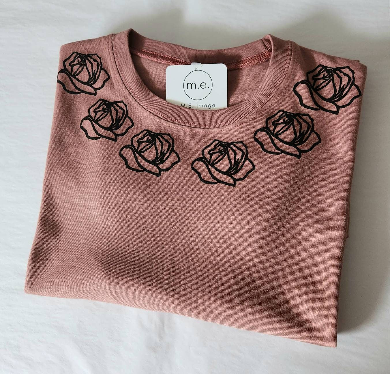 Roses t-shirt, UNISEX hand printed flowers shirt, minimalist floral block print, hand stamped roses around collar, ethical fashion