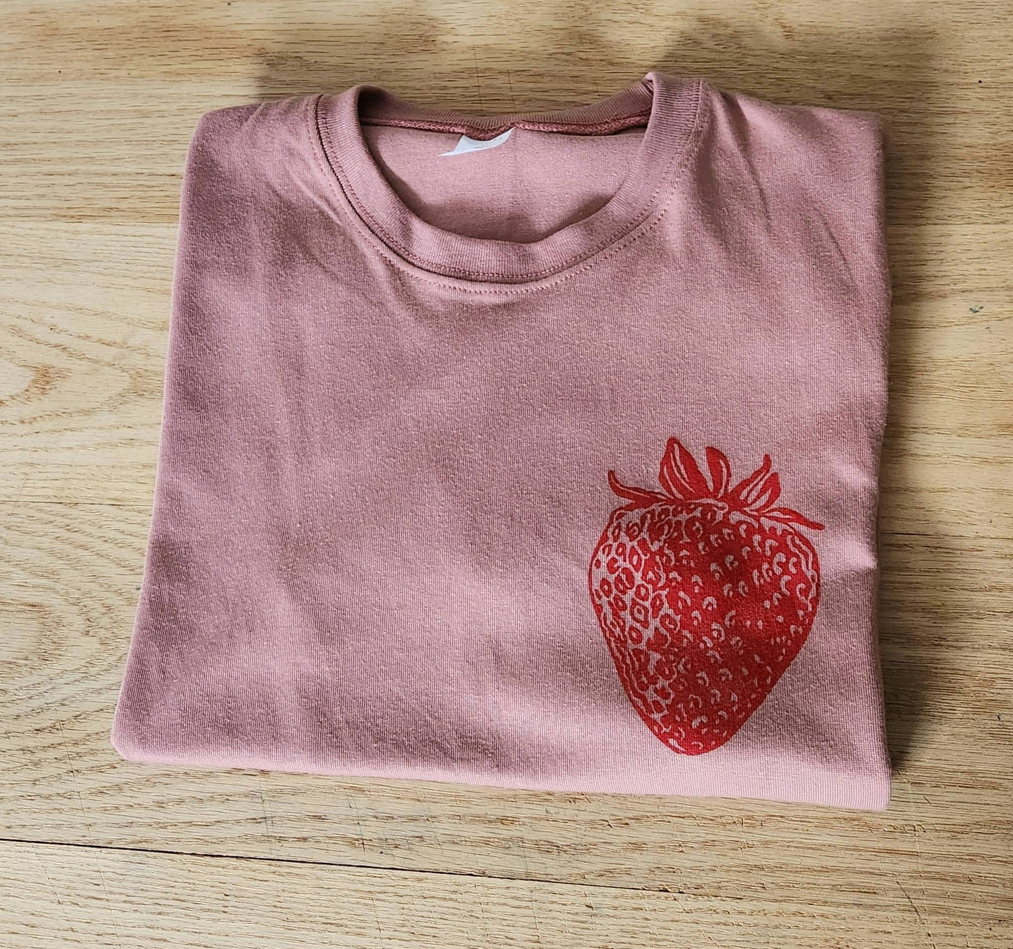 Strawberry t-shirt, berry hand printed unisex tee, unique block print red fruit tshirt, soft spring summer shirt, ethical fashion