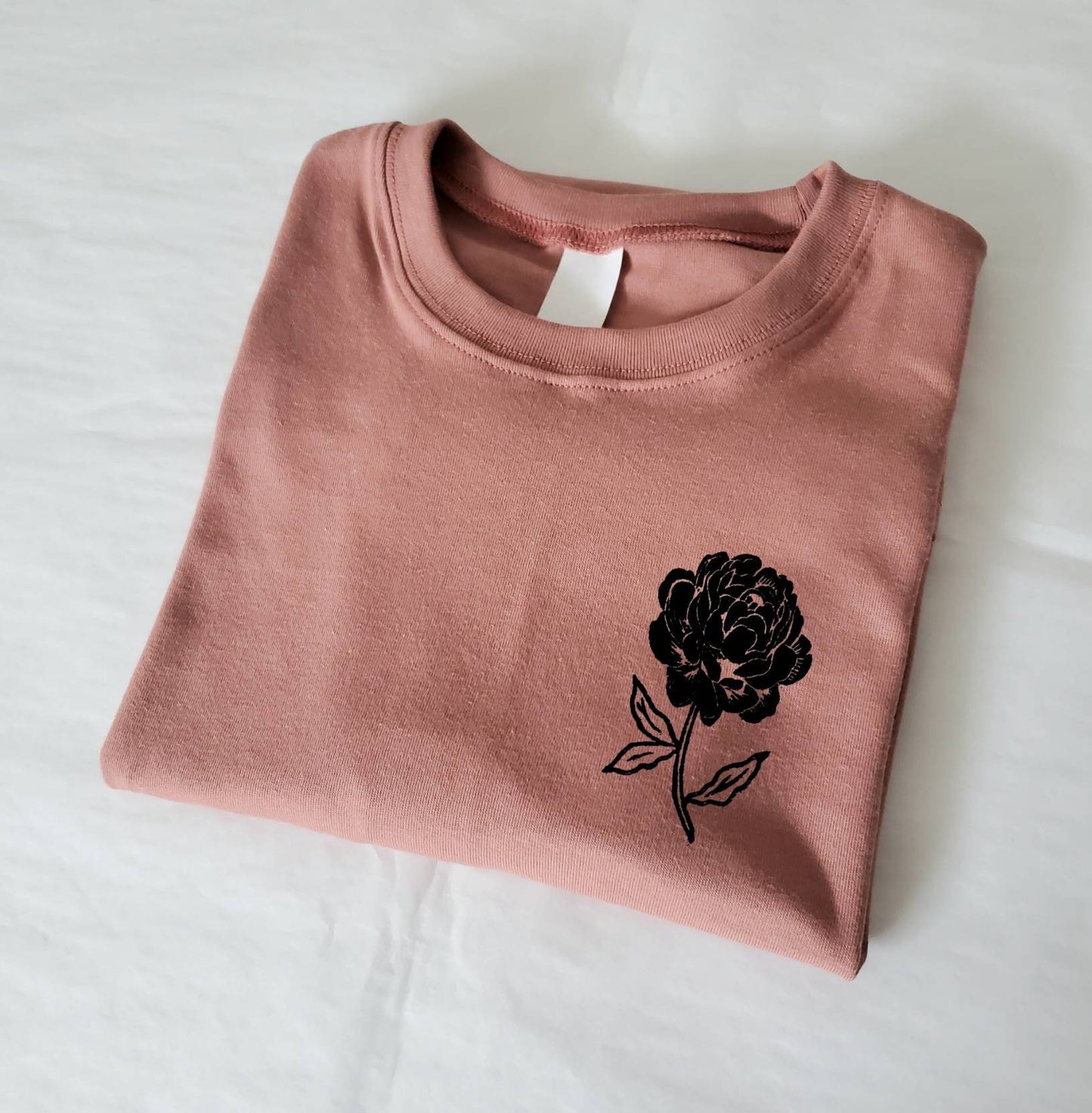 Peony t-shirt, UNISEX floral print tshirt, hand printed vintage black flower, botanical tee, hand stamped linocut, ethical summer fashion