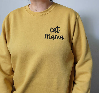 Cat mama sweatshirt, unisex hand printed sweater, cute cat crewneck, cat lover gift, cat mom, crazy cat lady, calligraphy, ethical fashion