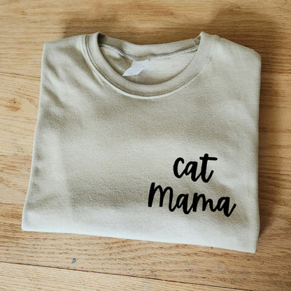 T-shirt maman chat, t-shirt unisexe imprimé à la main, cadeau amoureux des chats, maman chat, dame chat folle, tee-shirt calligraphie, mode d’automne éthique
