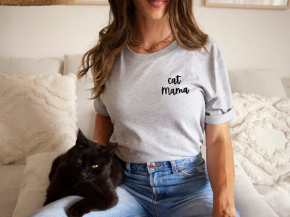 T-shirt maman chat, t-shirt unisexe imprimé à la main, cadeau amoureux des chats, maman chat, dame chat folle, tee-shirt calligraphie, mode d’automne éthique