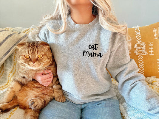 Cat mama sweatshirt, unisex hand printed sweater, cute cat crewneck, cat lover gift, cat mom, crazy cat lady, calligraphy, ethical fashion