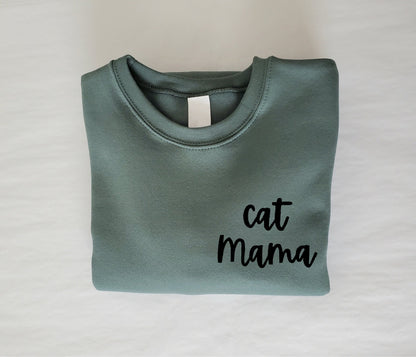 Cat mama sweatshirt, unisex hand printed sweater, cute cat crewneck, cat lover gift, cat mom, crazy cat lady, calligraphy, ethical fashion