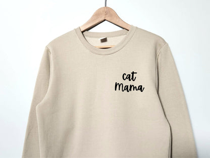 Cat mama sweatshirt, unisex hand printed sweater, cute cat crewneck, cat lover gift, cat mom, crazy cat lady, calligraphy, ethical fashion