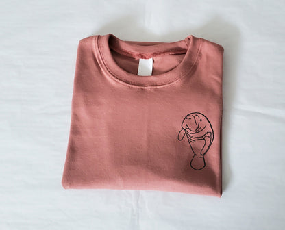 T-shirt lamantin, tee-shirt unisexe imprimé à la main, chemise de vache de mer minimaliste, t-shirt imprimé en bloc unique, chemise d'été douce, mode éthique