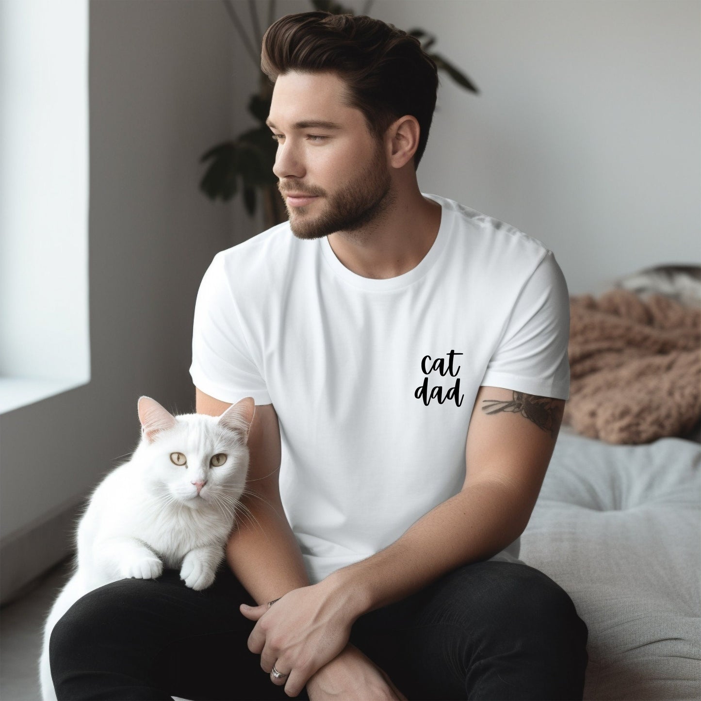 Cat dad t-shirt, hand printed unisex tshirt, cat lover gift, cat daddy, gift for him, calligraphy tee, block print design, ethical fashion