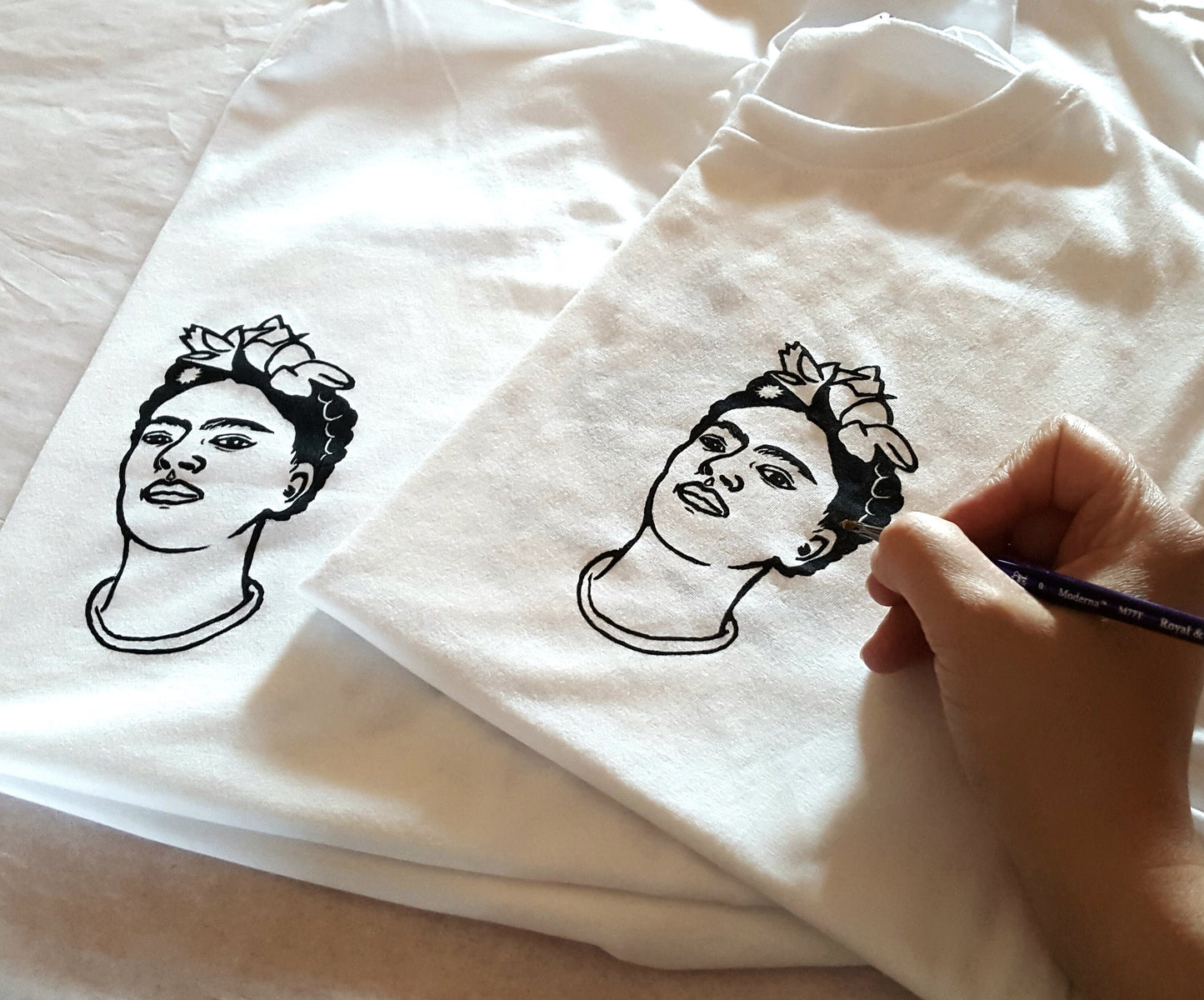 Frida t-shirt, UNISEX hand printed Frida Kahlo shirt, minimalist block print, hand stamped lino print tee, ethical fashion, feminist shirt