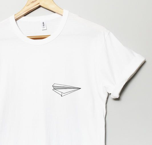 Paper plane t-shirt, hand painted UNISEX pocket shirt, aviation tee, minimalist fashion, unique clothing, crewneck, gift for him